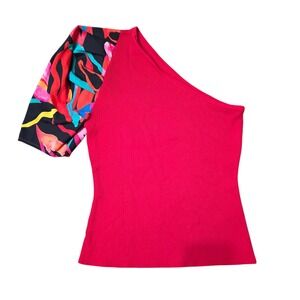 7th Avenue Design Studio One Shoulder Top, Colorful‎ Sleeve, Ribbed, XL